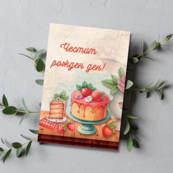 Картичка с ягодова торта - Честит Рожден ден!