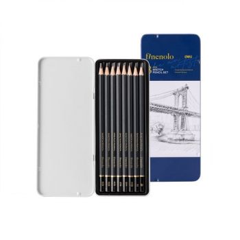 Комплект чернографитни моливи Deli Finenolo EC26, 2H-8B, метална кутия, 8 бр.