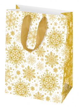 Новогодишна Торбичка - Бяла със златни снижинки - М