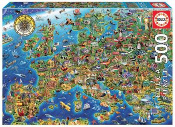 Пъзел EDUCA 500 ЧАСТИ CRAZY EUROPEAN MAP