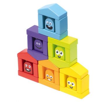 Комплект дървени блокчета, Cubika - Цветни къщички