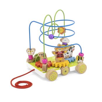 Дървена количка за дърпане със зъбни колела и активности от VIGA Toys