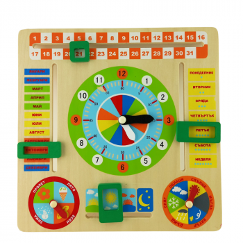 Дървен образователен календар с часовник Playsense