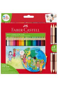 Цветни моливи Faber-Castell Тriangular - 24 броя + 3 двувърхи моливa в телесен цвят