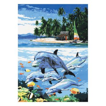 Рисуване по номера с акрилни бои върху платно Royal - 23х30 - Делфини
