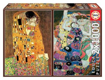 Пъзел Educa 2x1000 части Густав Климт - Целувката, Девицата - Gustav Klimt