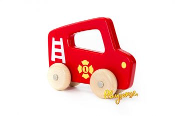 Бебешка играчка: дървена "Пожарна кола"